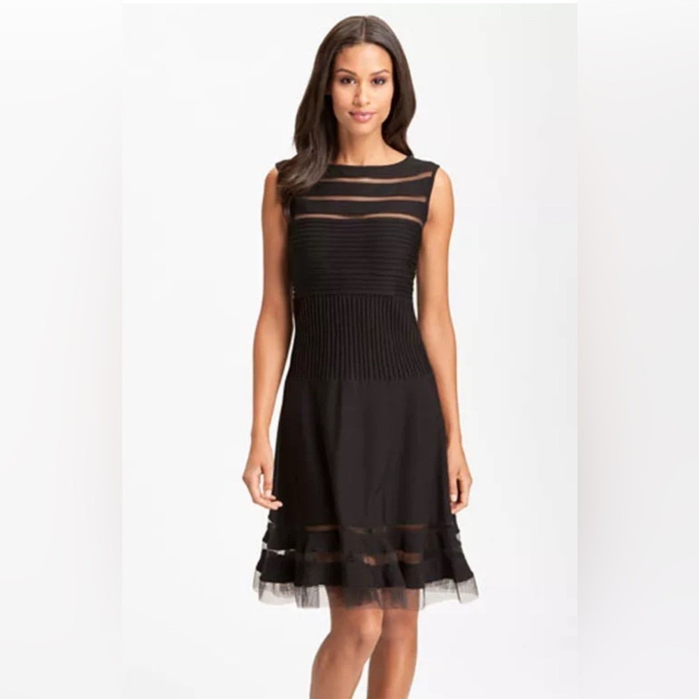 Tadashi Shoji Dress Womens XS Black Pintuck Mesh‎ Sleeveless Excellent Cocktail